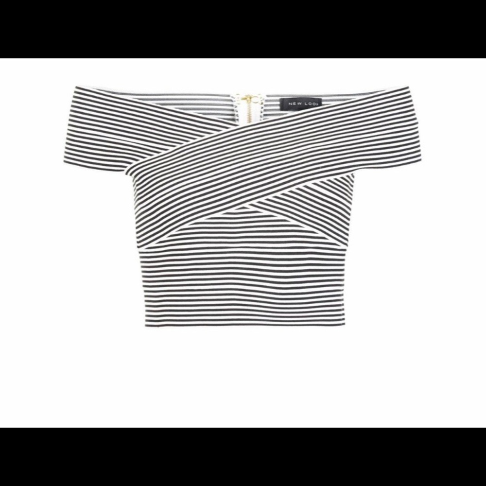 Black Stripe Bandage Bardot Neck Crop Top